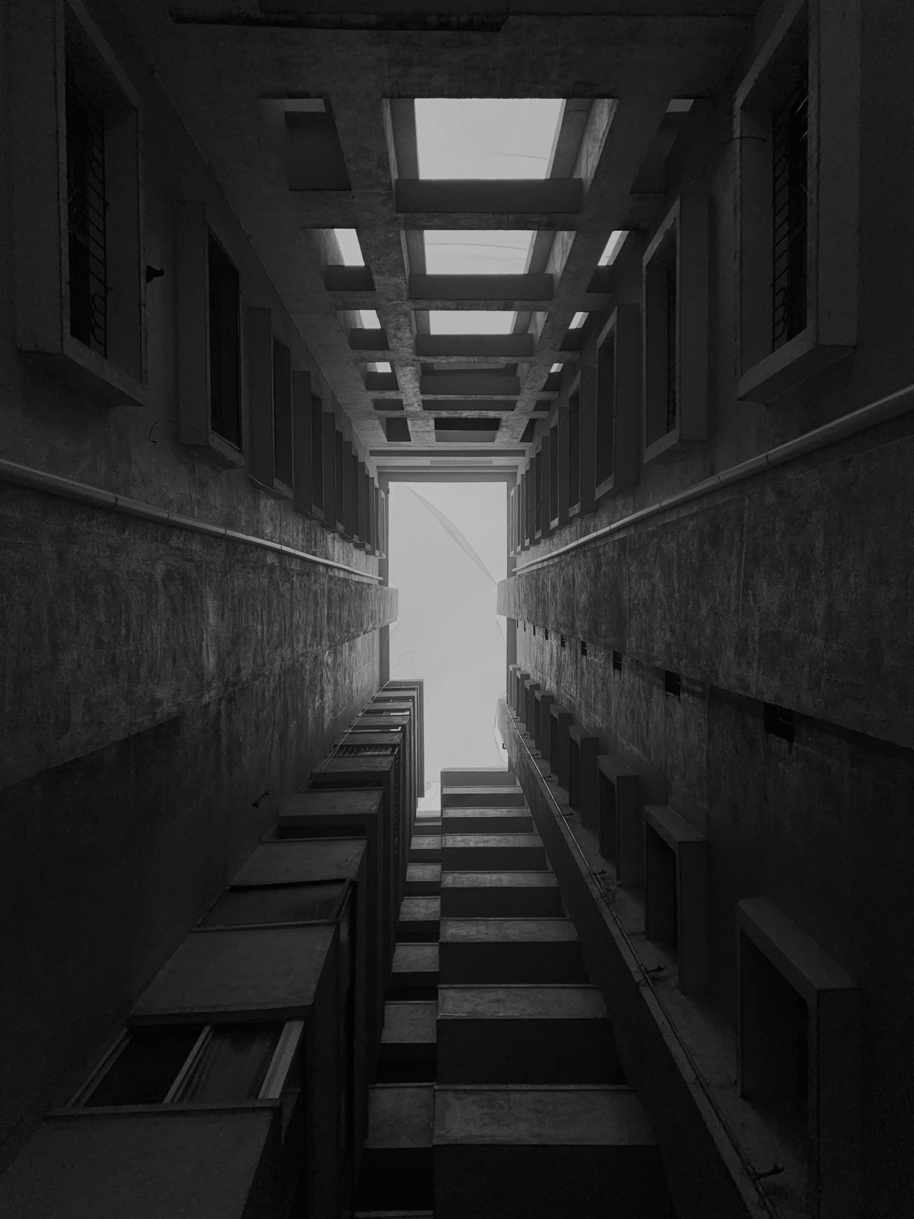 Concrete architectural detail in heavy shadow